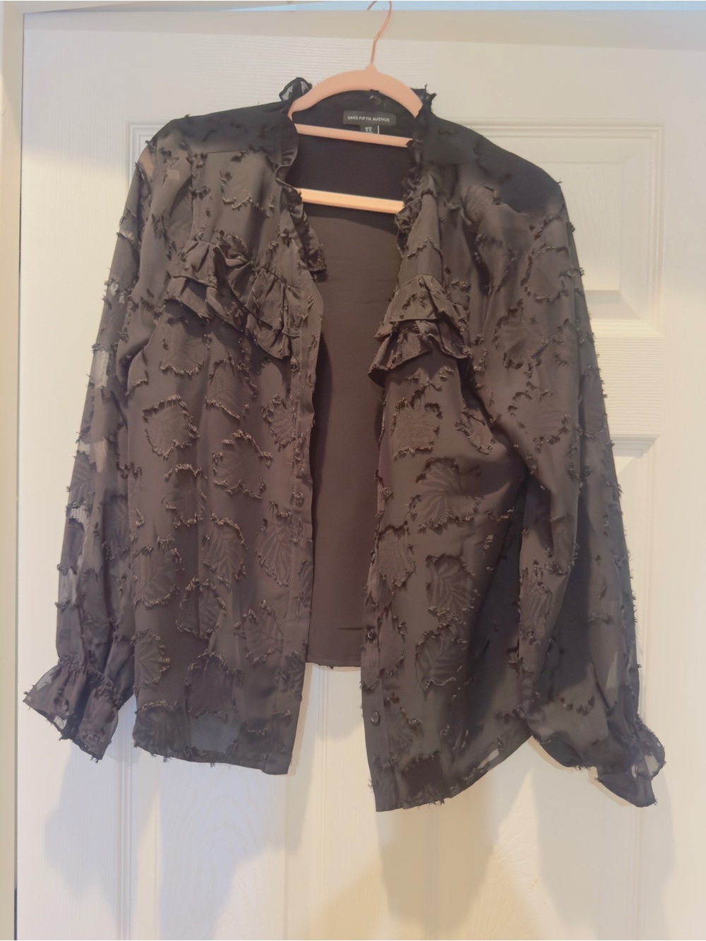 Saks Fifth Avenue Black Sheer Ruffle-Front Blouse
